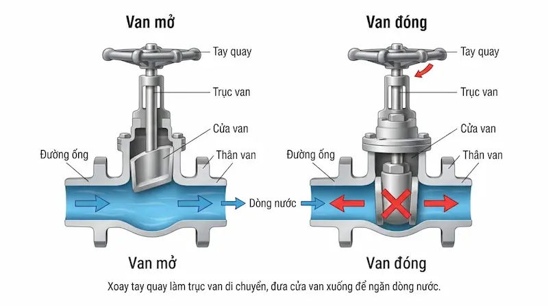 Nguyên lý hoạt động và cấu tạo bên trong của khóa van nước