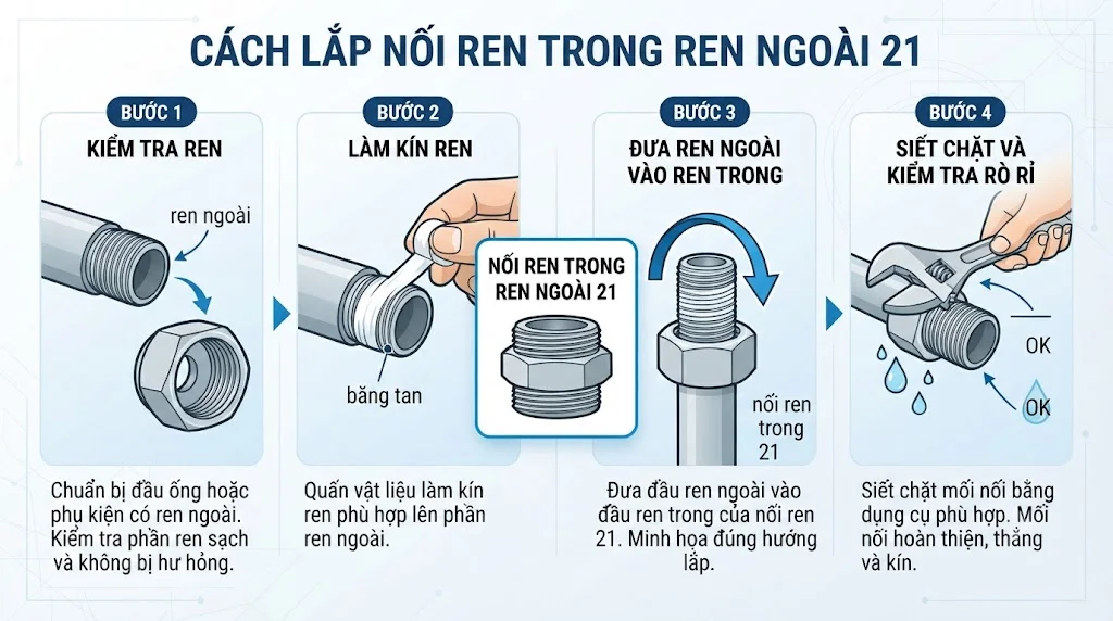 Cách lặp đặt nối ren trong và nối ren ngoài trong công nghiệp