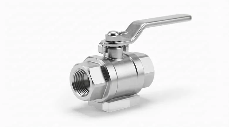 Sản phẩm thép không gỉ 304 Rumine được mô phỏng chân thực, bề mặt SUS304 được đánh bóng, phụ kiện công nghiệp, góc nhìn 3/4, phông nền studio màu trắng