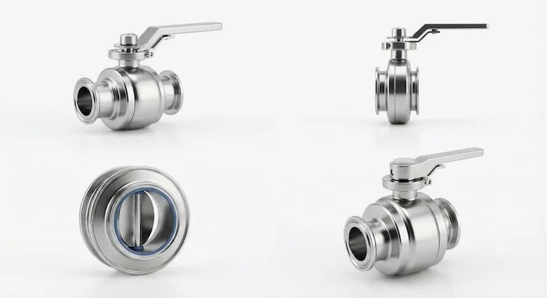 Van bướm vệ sinh siêu thực được làm từ thép không gỉ SS304 và SS316L, có các kết nối kẹp, bề mặt được đánh bóng như gương, tay cầm kéo đa vị trí và thiết kế hợp vệ sinh