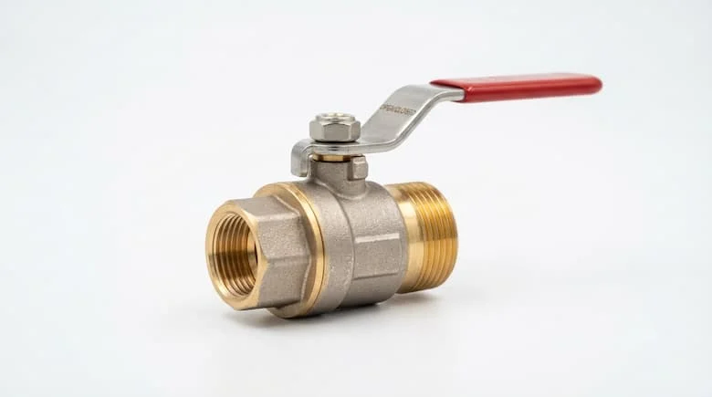  ảnh sản phẩm chuyên nghiệp cho van công nghiệp 3/4 inch, thân kim loại nhỏ gọn, kết nối ren, chất liệu thép không gỉ/đồng thau chân thực, được chụp trên nền trắng sạch