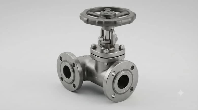 hình ảnh sản phẩm chuyên nghiệp, chân thực về một van góc 90 độ công nghiệp, còn được gọi là van góc hoặc van nối góc