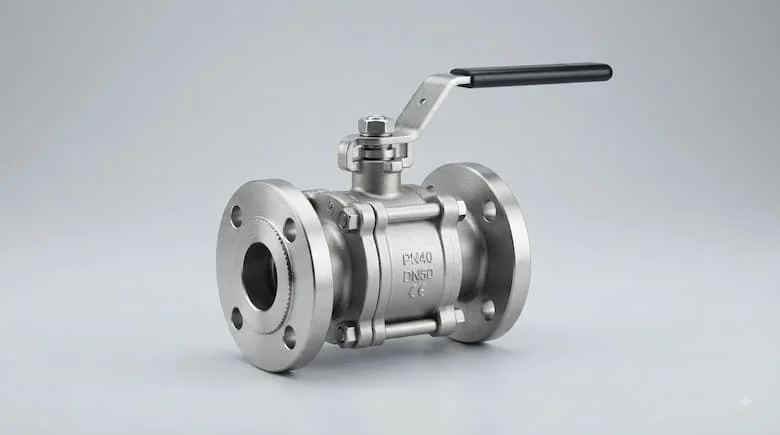 ảnh sản phẩm chuyên nghiệp, cao cấp về van bi tay gạt DN50, kích thước danh nghĩa DN50 (2 inch), được thiết kế cho hệ thống đường ống công nghiệp