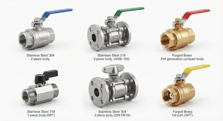 Van bi công nghiệp Toyo siêu thực, có sẵn các phiên bản thép không gỉ 304, thép không gỉ 316 và đồng thau, với tay cầm kiểu cần gạt và kết nối ren hoặc mặt bích