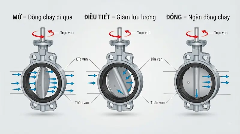 Cấu tạo và nguyên lý hoạt động của van bướm