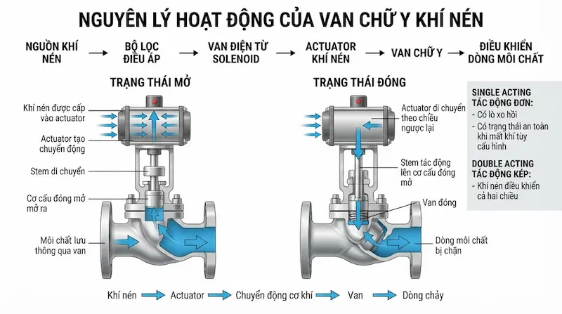 Nguyên lý hoạt động và cấu tạo bên trong của van khí nén