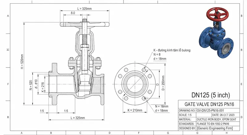 Thông số kỹ thuạt quan trọng của van cổng
