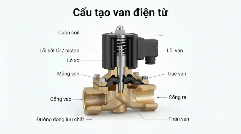 Cấu tạo và nguyên lý hoạt động của van điện