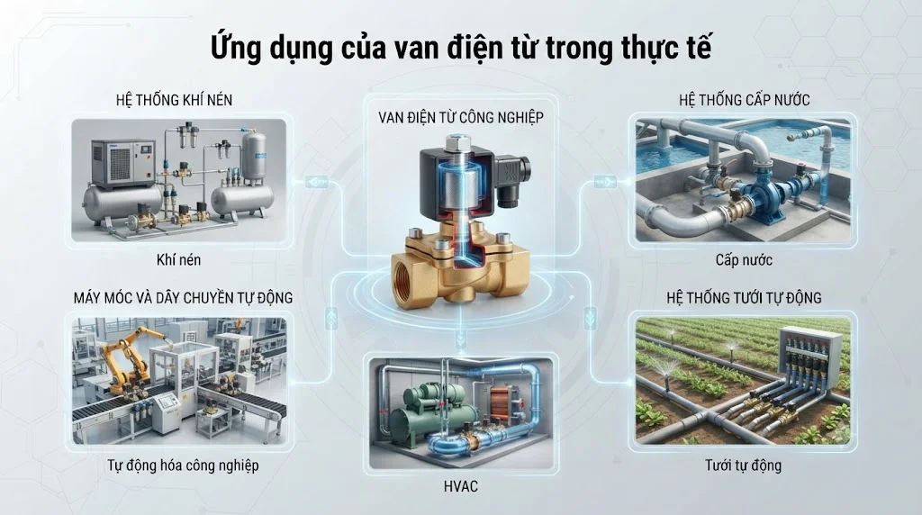 Ứng dụng thực tế của van điện trong công nghiệp