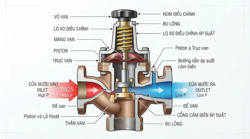 Cấu tạo và nguyên lý hoạt động của van giảm áp