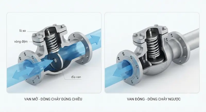 Nguyên lý hoạt động của van khóa 1 chiều