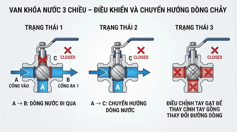 Nguyên lý hoạt động và cấu tạo bên trong của van khóa nước ba chiều