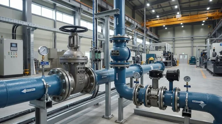Van công nghiệp Wonil của Hàn Quốc được lắp đặt trên hệ thống đường ống dẫn nước lớn trong một nhà máy hiện đại