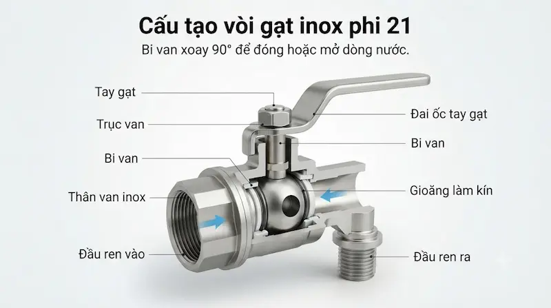 Nguyên lý hoạt động và cấu tạo bên trong của vòi gạt inox phi