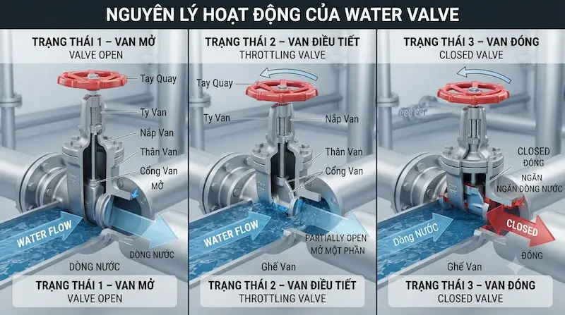 Nguyên lý hoạt động và cấu tạo bên trong của van nước