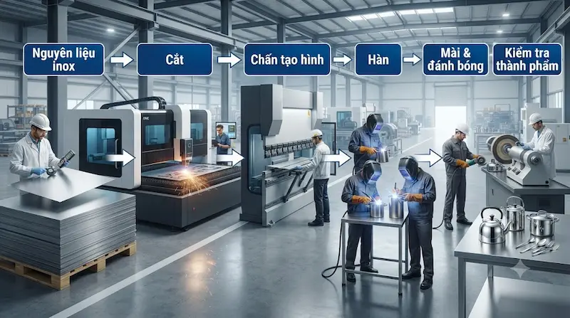 Quy trình làm việc của xưởng sản xuất inox trong thực tế