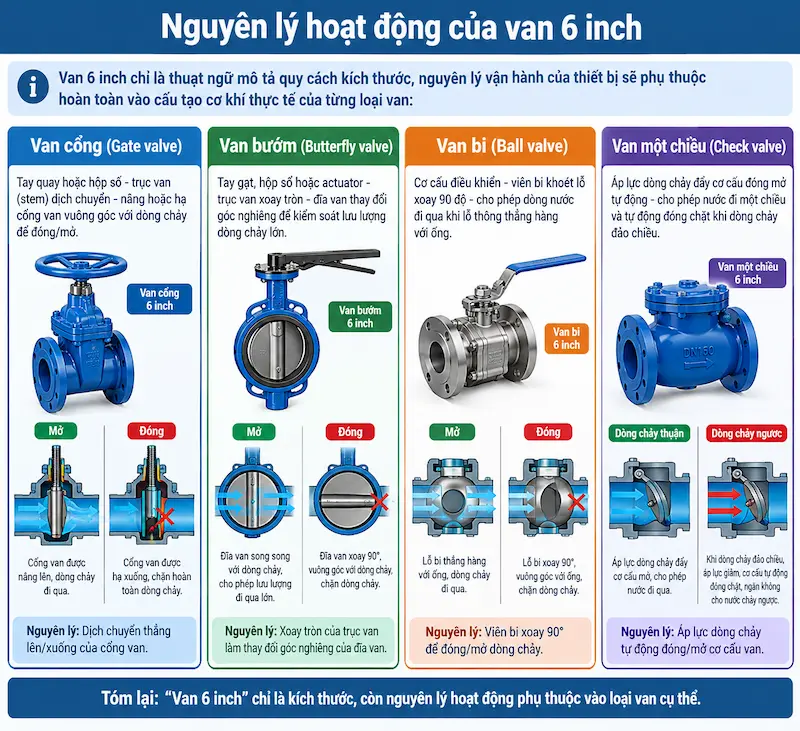 Nguyên lý hoạt động và cấu tạo bên trong van 6 inch trong công nghiệp