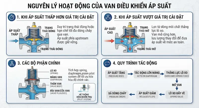 Nguyên lý hoạt động của van điều khiển áp suất trong công nghiệp