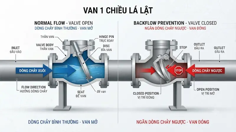 Nguyên lý hoạt động và cấu tạo của van một chiều