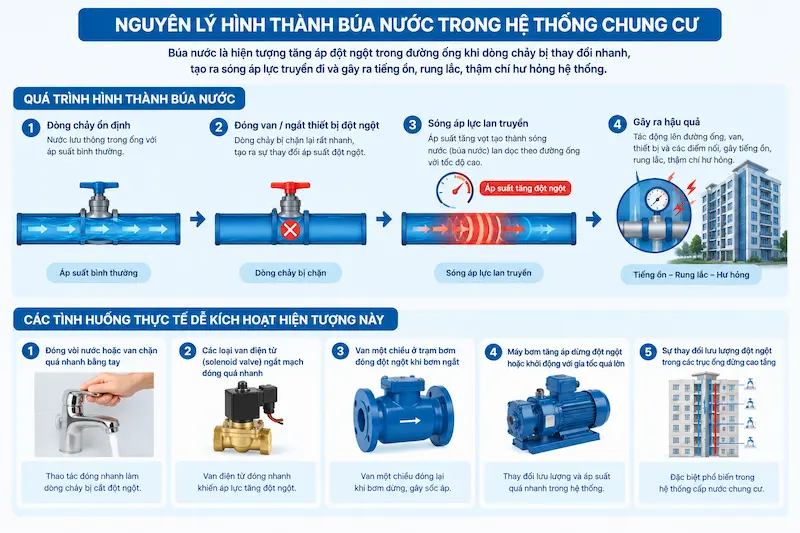 Nguyên lý hình thành hệ thống búa nước trong hệ thống chung cư