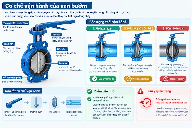 Nguyên lý hoạt động và cấu tạo bên trong của van bướm inox