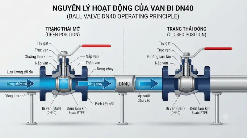 Nguyên lý hoạt động và cấu tạo bên trong của van bi