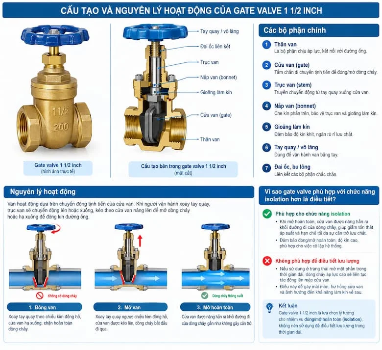 Cấu Tạo Chi Tiết Và Nguyên Lý Hoạt Động Của Gate Valve 1 1/2 Inch Trong Hệ Thống Đường Ống Công Nghiệp