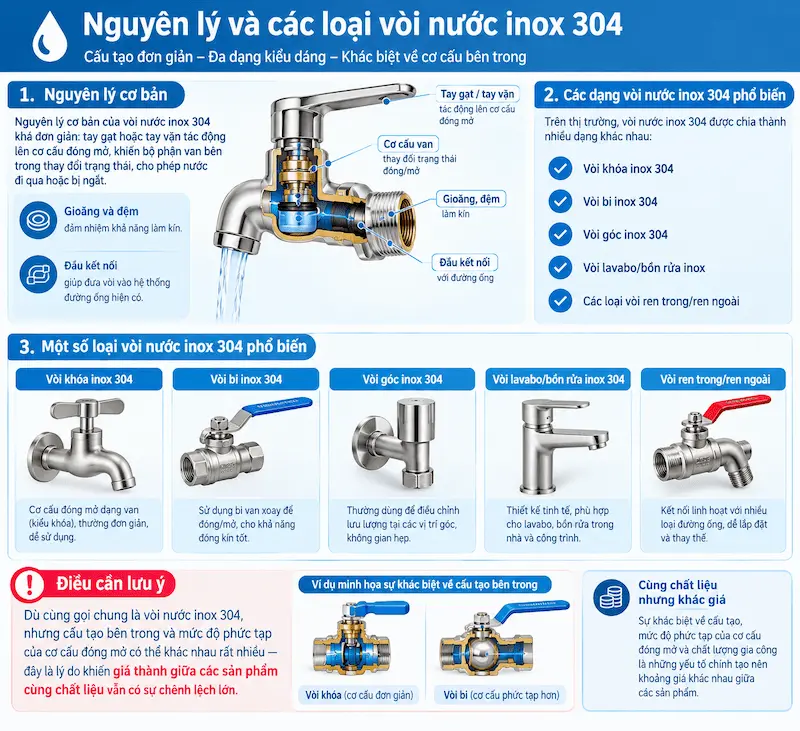 Nguyên lý hoạt động của các loại vòi nước inox 304 trong công nghiệp