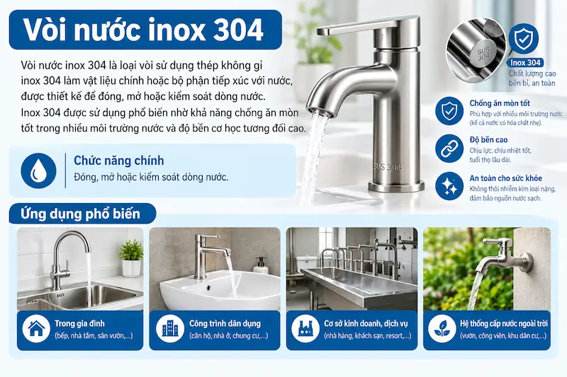 Giới thiệu chi tiết về khái niệm của vói nước inox 304 trong công nghiệp