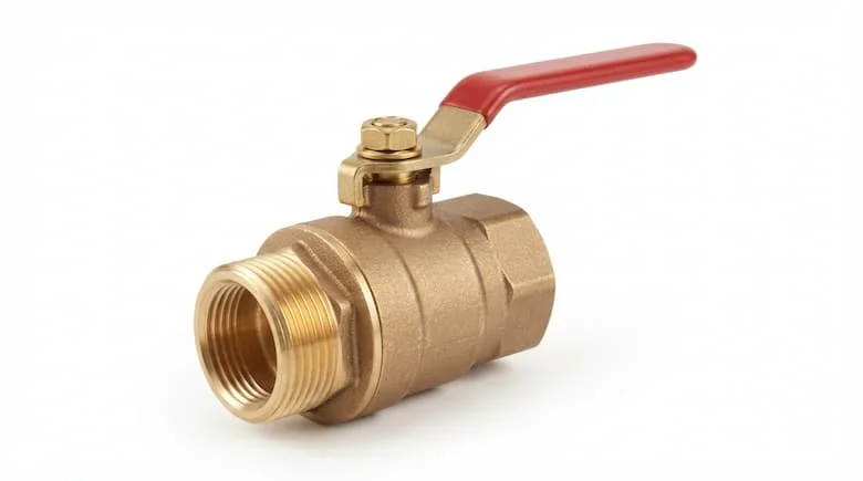 Ảnh sản phẩm thực tế của một van nước bằng đồng thau 21mm, đầu ren, tay gạt, nền trắng, theo phong cách catalog công nghiệp