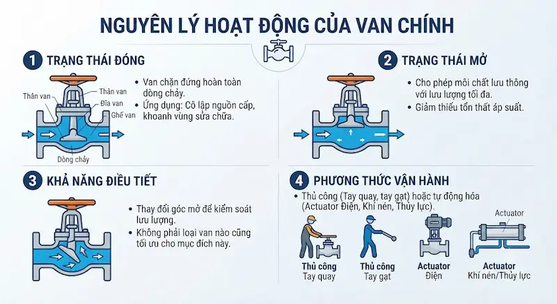Nguyên lý hoạt động và cấu tạo bên trong của van chính trong công nghiệp