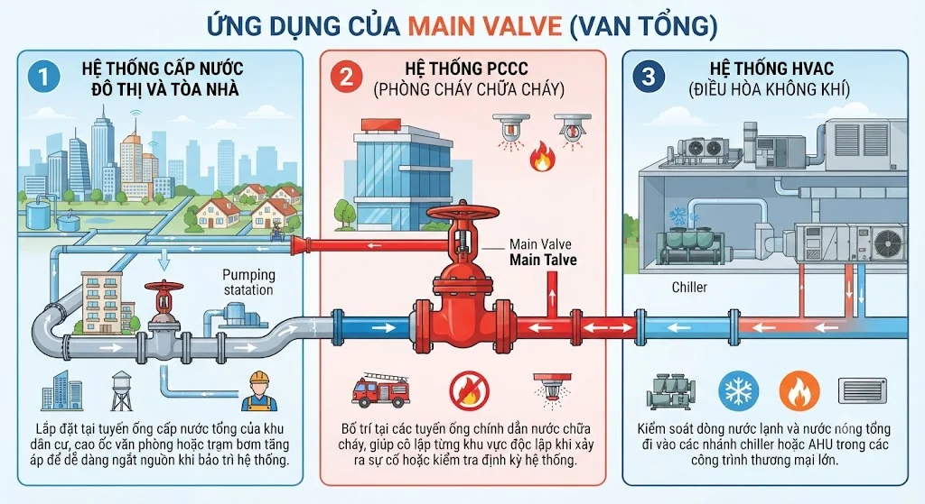 Ứng dụng thực tế của van chính trong các lĩnh vực đời sống hiện tại