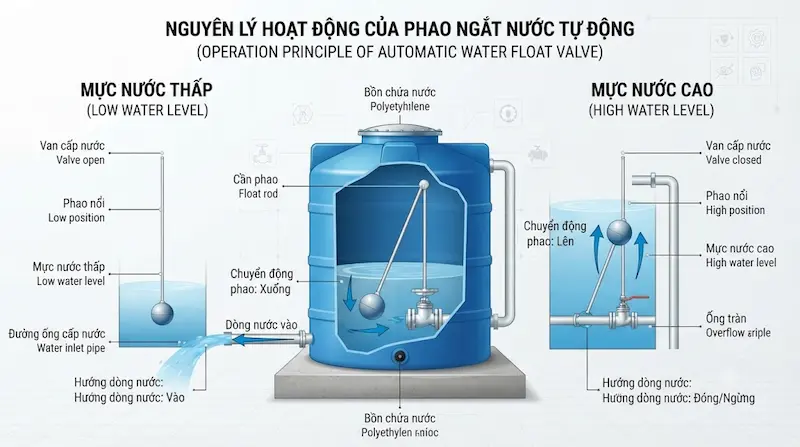 Nguyên lý hoạt động và cấu tạo của phao cơ ngắt nước