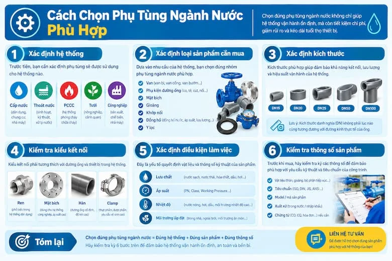 Cách chọn phụ tùng ngành nước phù hợp theo kích thước, kết nối và điều kiện vận hành