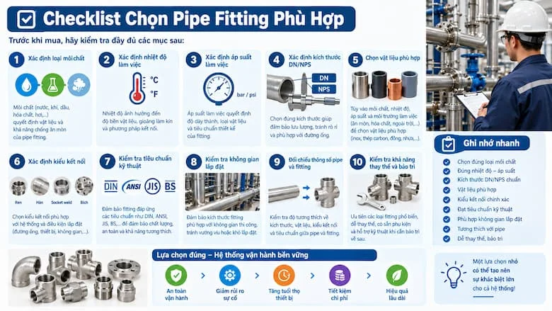 Checklist các tiêu chí quan trọng khi lựa chọn pipe fitting phù hợp với hệ thống