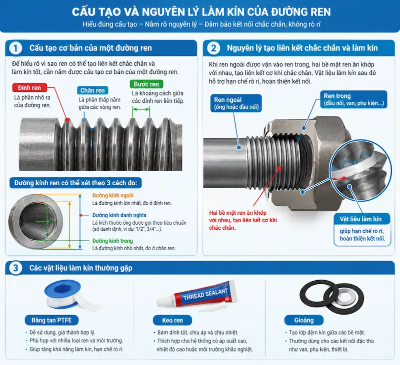 Cấu tạo và nguyên lý hoạt động nối ống của ren nối ống nước