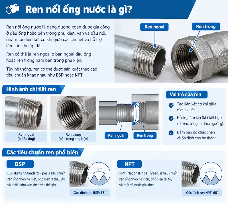 Giới thiệu chi tiết về khái niệm của ren ống trong công nghiệp