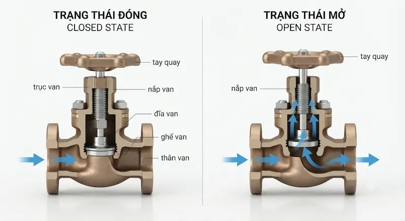 Cấu tạo bên trong và nguyên lý hoạt động của van cầu cỡ nhỏ