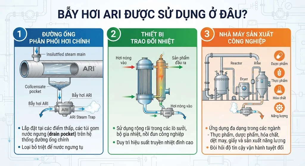 Ứng dụng thực tế của bẫy hơi trong đường ống và nhà máy công nghiệp