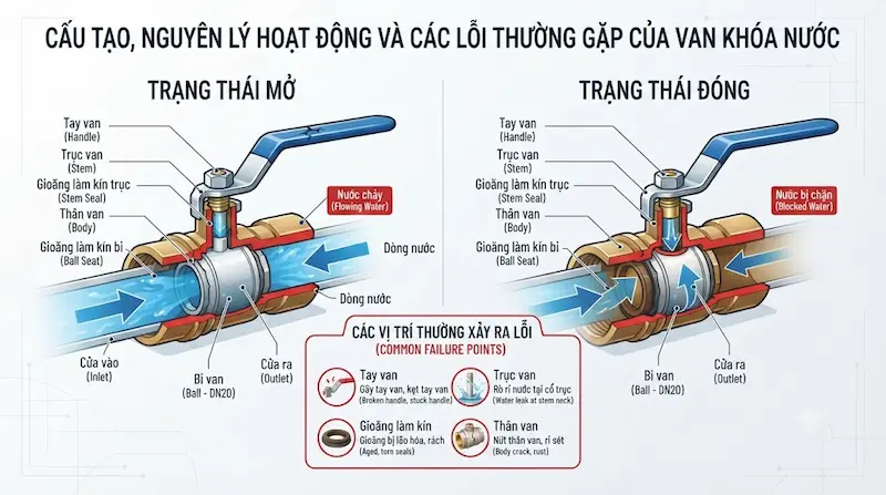 Nguyên lý hoạt động và cấu tạo bên trong của van khóa nước