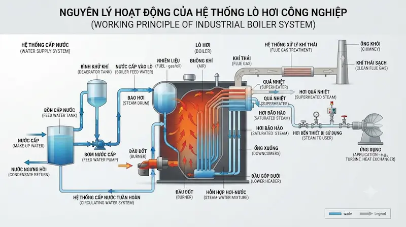 Nguyên lý hoạt động và cấu tạo của lò hơi trong công nghiệp