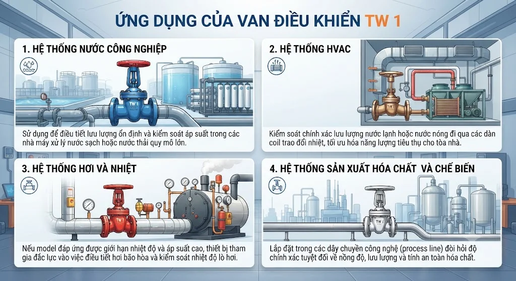 Ứng dụng thực tế của van điều khiển trong các hệ thống công nghiệp