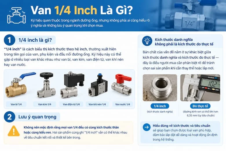 Van 1/4 Inch Và Những Điều Cần Biết Về Kích Thước, Tiêu Chuẩn Ren