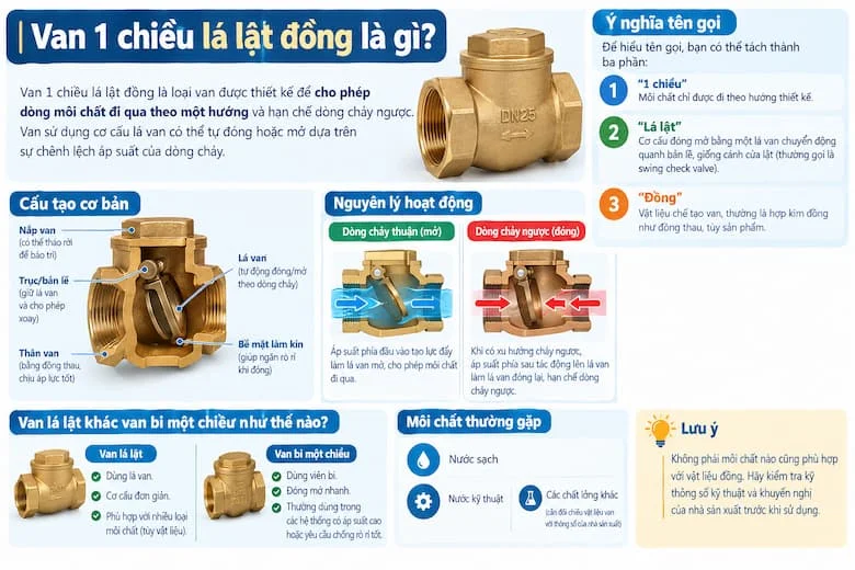 Tổng quan về van 1 chiều lá lật đồng và nguyên lý kiểm soát dòng chảy trong hệ thống đường ống