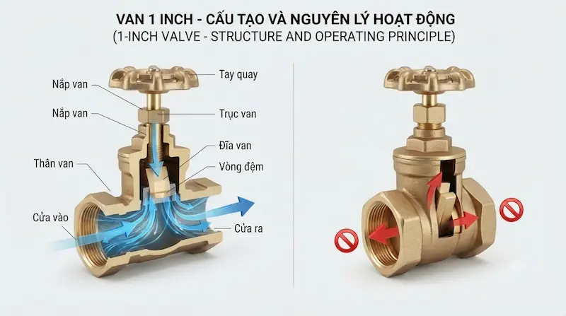 Nguyên lý hoạt động và cấu tạo bên trong của van có kích thước 1 inch