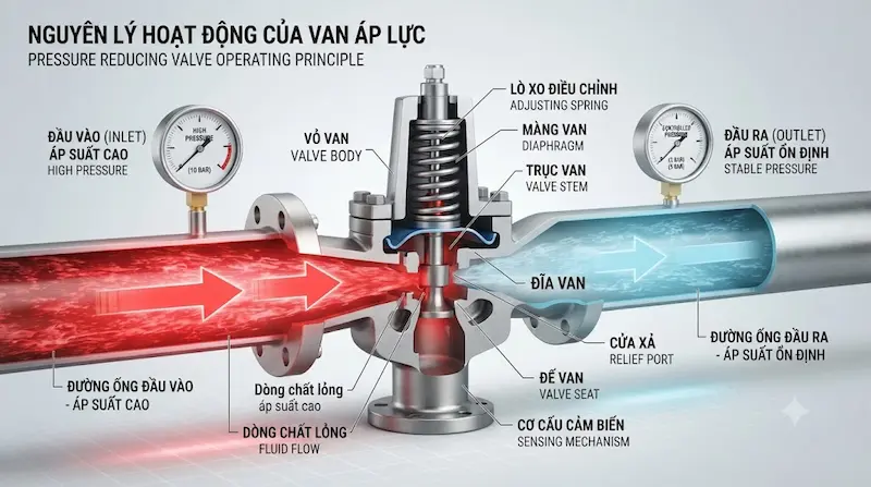 Nguyên lý hoạt động và cấu tạo bên trong của van trong công nghiệp