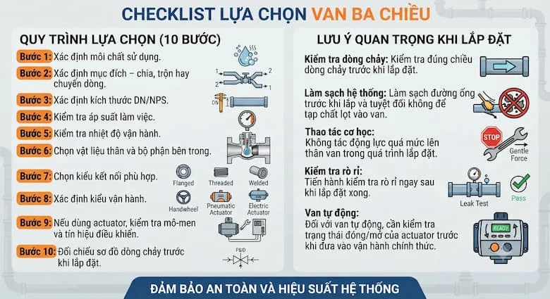 Checklist lựa chọn và lắp đặt van ba chiều phù hợp với hệ thống đường ống