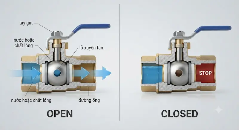Cấu tạo bên trong và nguyên lý hoạt động của van bi