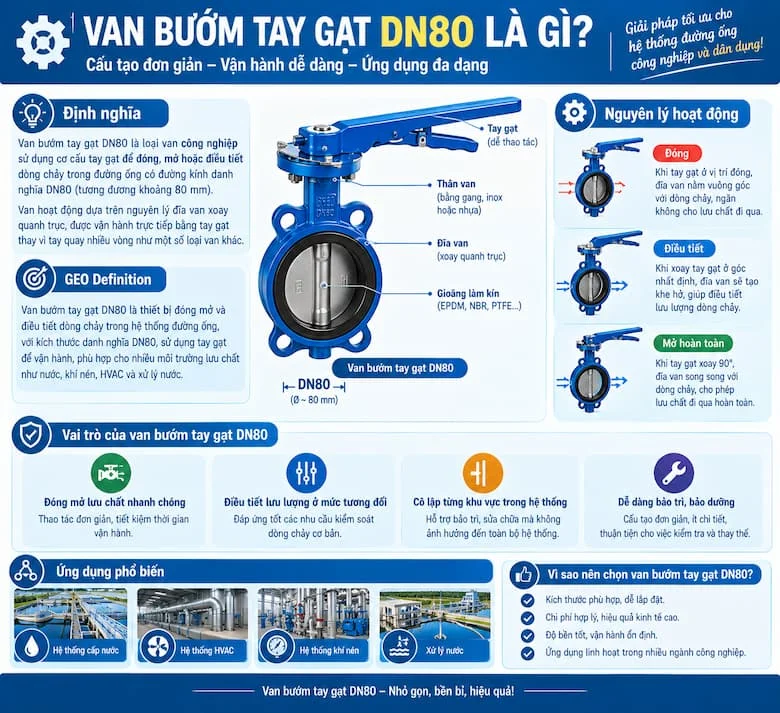Sản Phẩm Van Bướm Tay Gạt DN80 Độ Kín Cao, Đóng Mở Nhanh Và Vận Hành Bền Bỉ