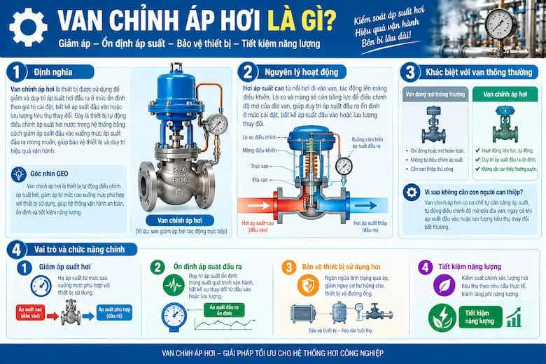 Van Chỉnh Áp Hơi Công Nghiệp Chính Hãng Giúp Duy Trì Áp Suất Ổn Định Và Bảo Vệ Thiết Bị